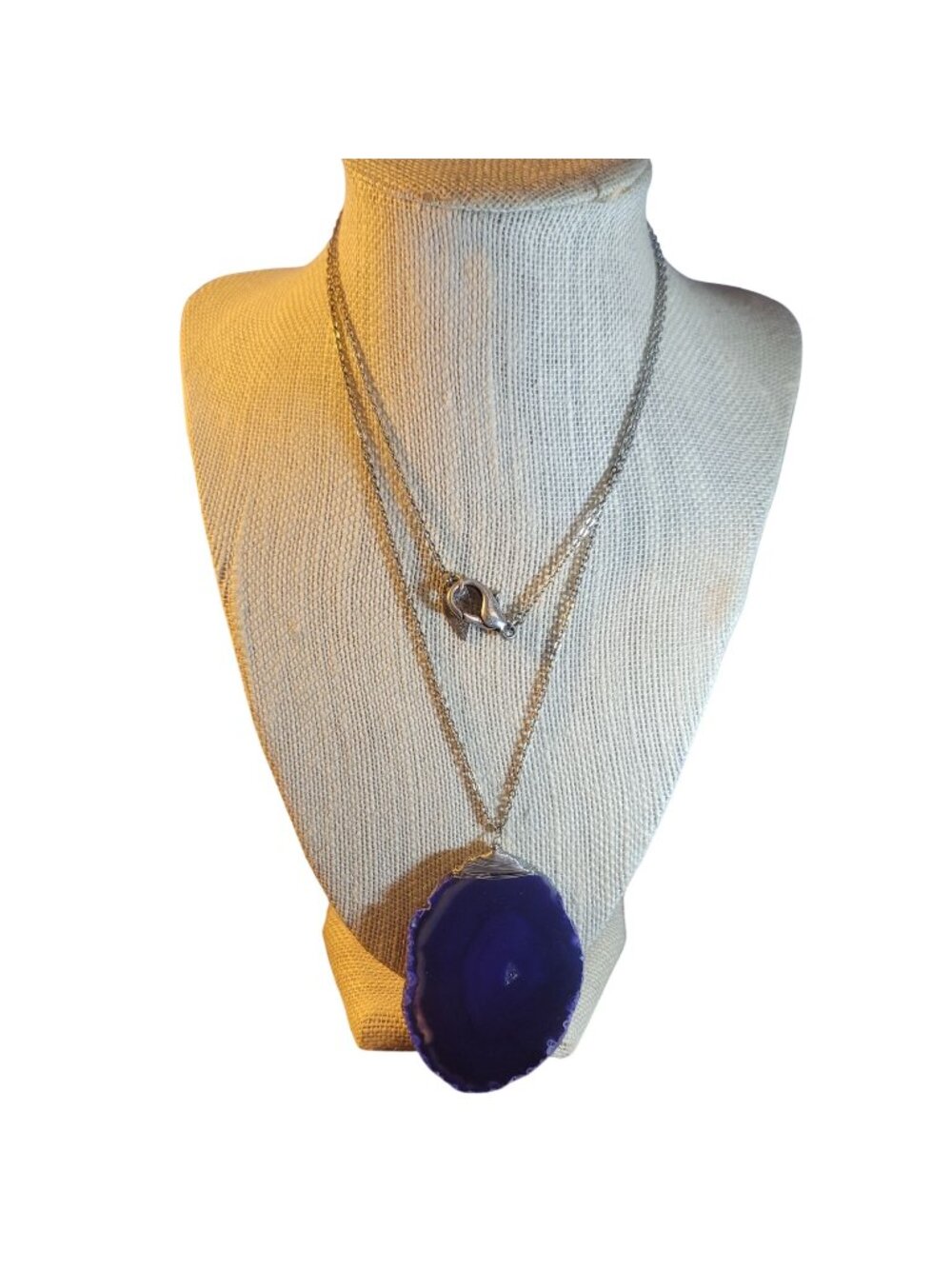 Purple Agate Slice Stone Pendant Necklace Silvertone Chain Coldwater Creek